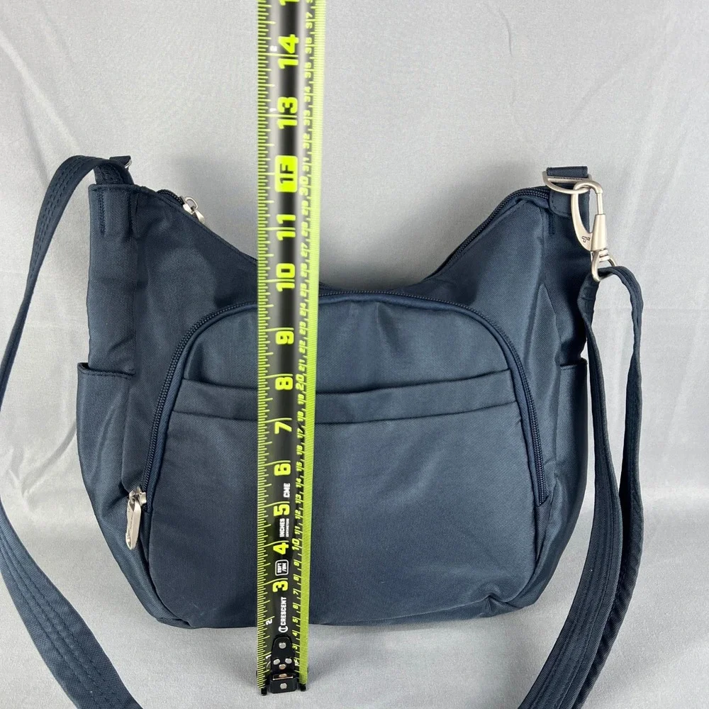 Travelon Anti Theft Classic Crossbody Bucket Bag Womens Blue Adjustable Strap